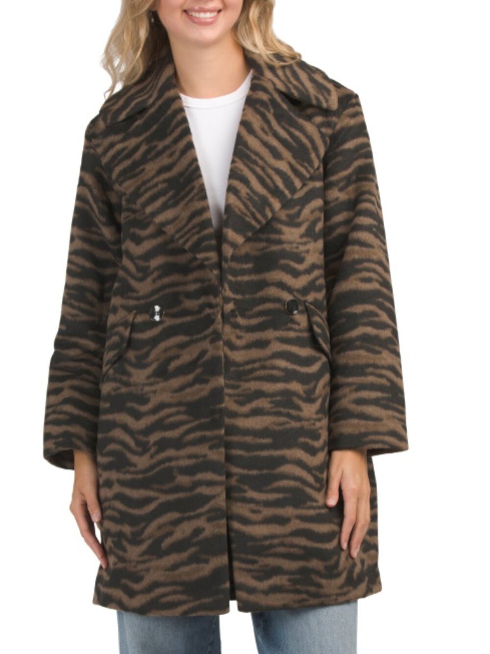 VIA SPIGA Double Breasted Zebra Printed Coat